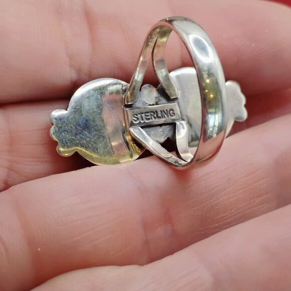 Native Southwest Style Double Stone Black Onyx Sterling Silver Ring Size 9 - Picture 3 of 6